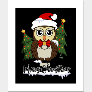 Cute Owl Santa Hat Christmas Tree Xmas Gift Posters and Art